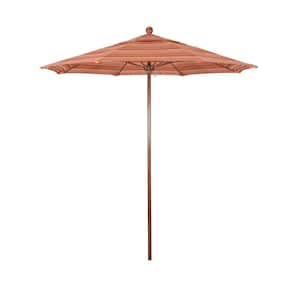7.5 ft. Woodgrain Aluminum Commercial Market Patio Umbrella Fiberglass Ribs and Push Lift in Dolce Mango Sunbrella