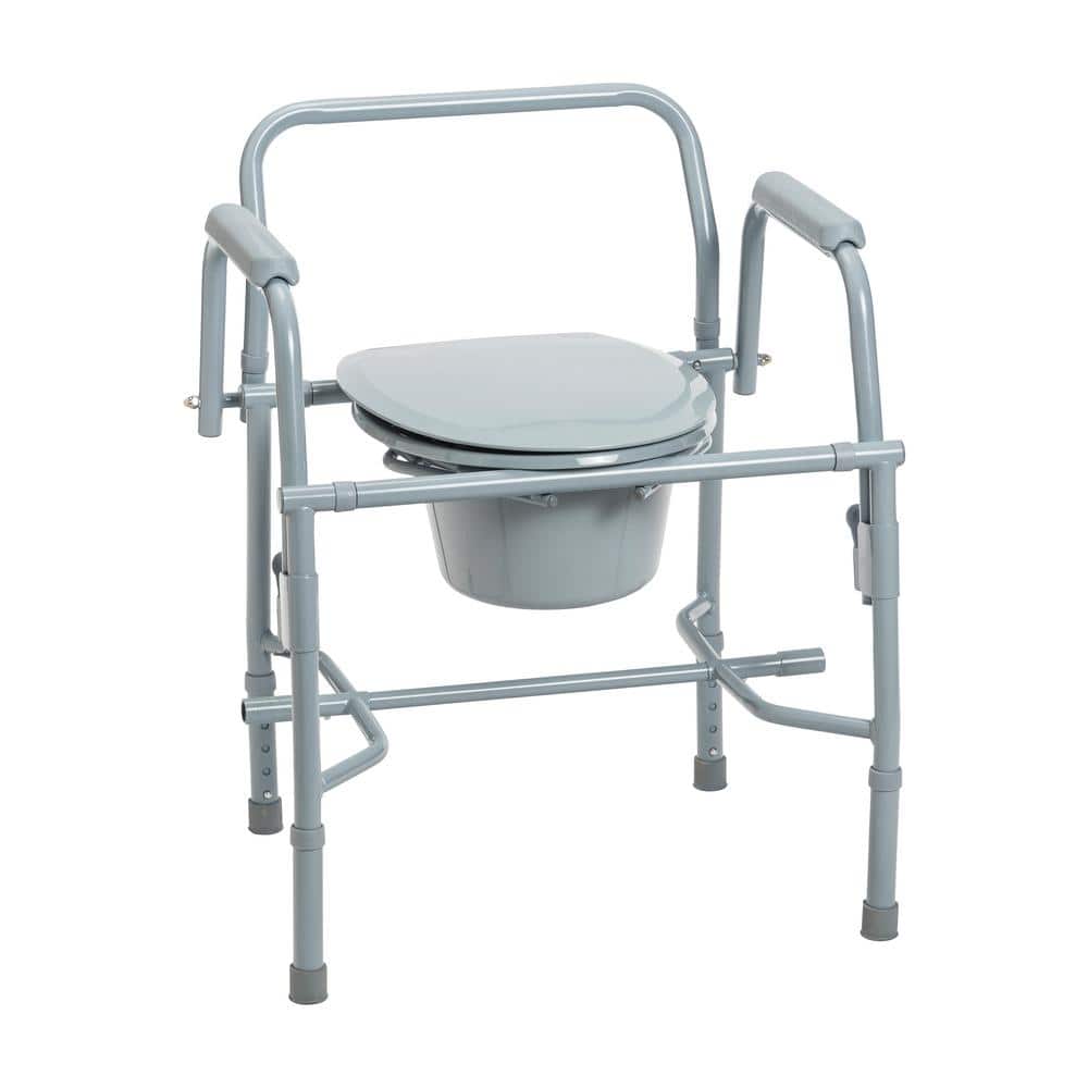 Adjustable Steel Drop-Arm Commode Chair with Plastic Back