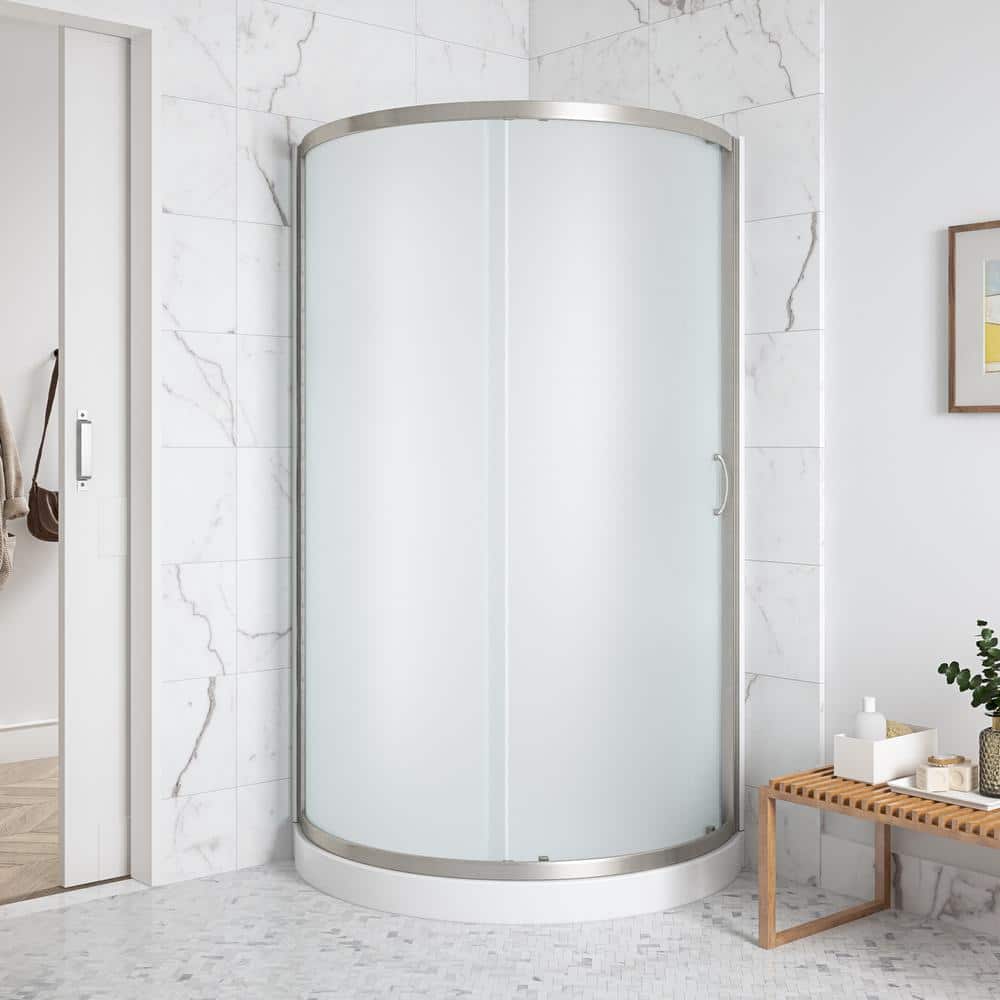 Breeze 34" Frosted Glass Round Corner Shower Kit with Nickel Hardware