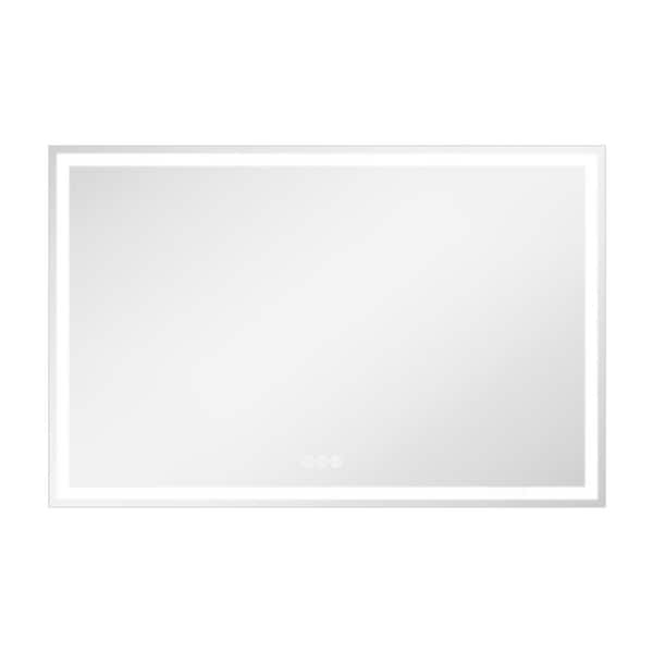 55 in. W x 36 in. H Rectangular Frameless LED Wall Bathroom Vanity Mirror, Tempered Glass
