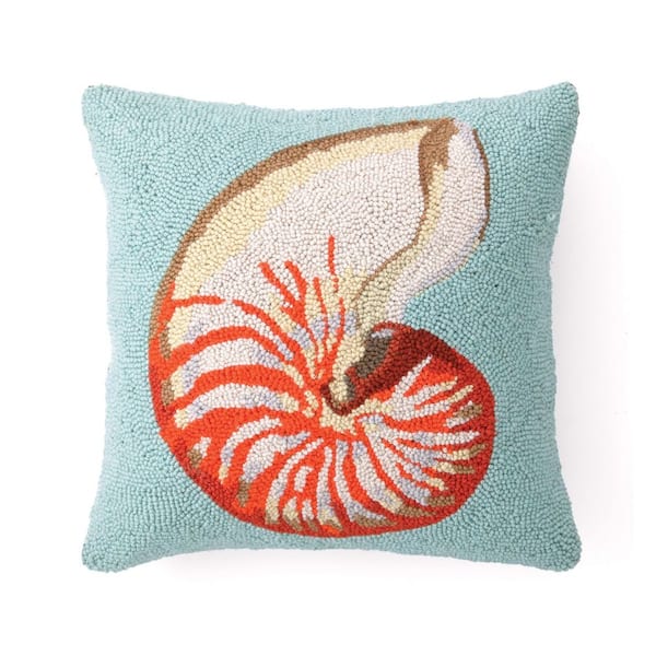 MAKERS COLLECTIVE The Pillow Shoppe Nautilus Blue Wool 16 in. x 16 in. Hook Throw Pillow