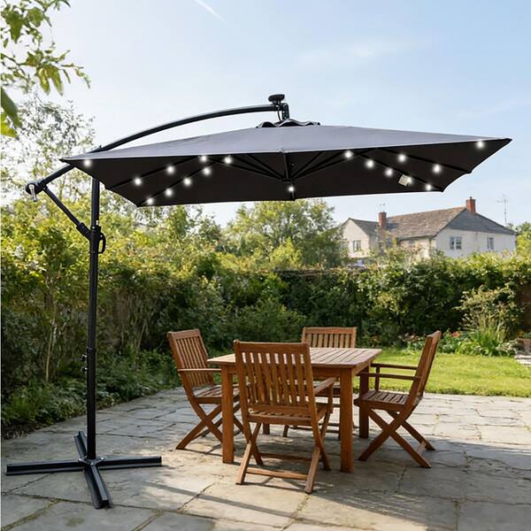 Coporesell 8.2 ft. Steel Patio Umbrella in Anthracite with Crank and Cross Base