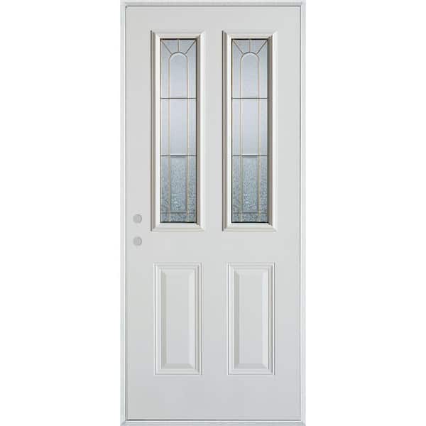 Stanley Doors 36 in. x 80 in. Geometric Brass 2 Lite 2-Panel Painted White Right-Hand Inswing Steel Prehung Front Door