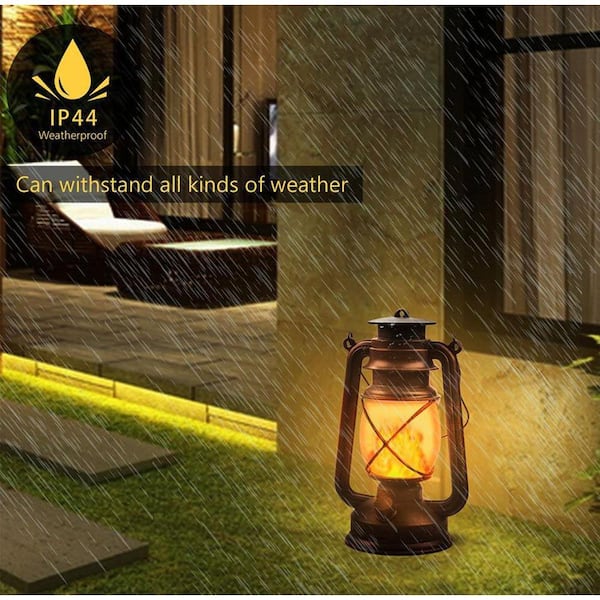 Outdoor Bronze Hanging Lantern Flickering Flame Rechargeable Retro