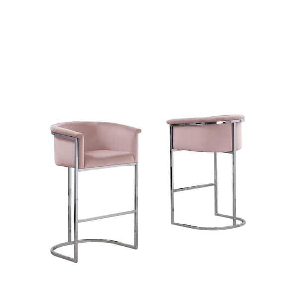 Best Quality Furniture Jessica 29 in. Pink Low Back Silver Metal Frame Bar Stool Chair with Velvet Fabric (Set of 1)