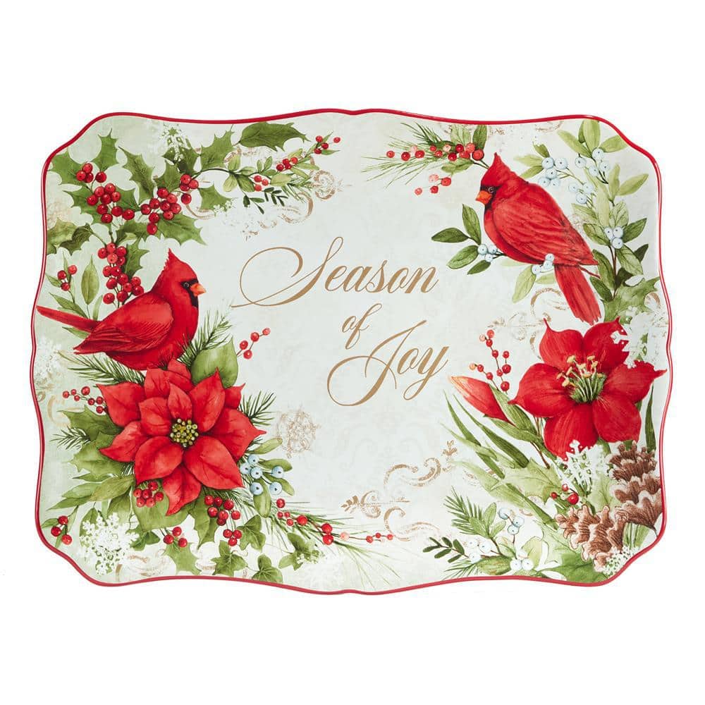 Winter's Medley Colorful Ceramic Rectangular Serving Platter