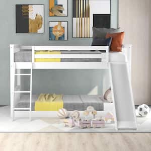 White Twin Bunk Bed with Reversible Slide and Ladder, Wooden Bunk Bed Frame for Kids Teens