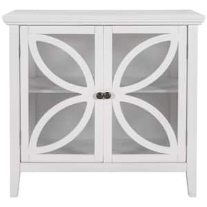 32 in. W White Accent Wooden Storage Cabinet with Decorative transparent Door