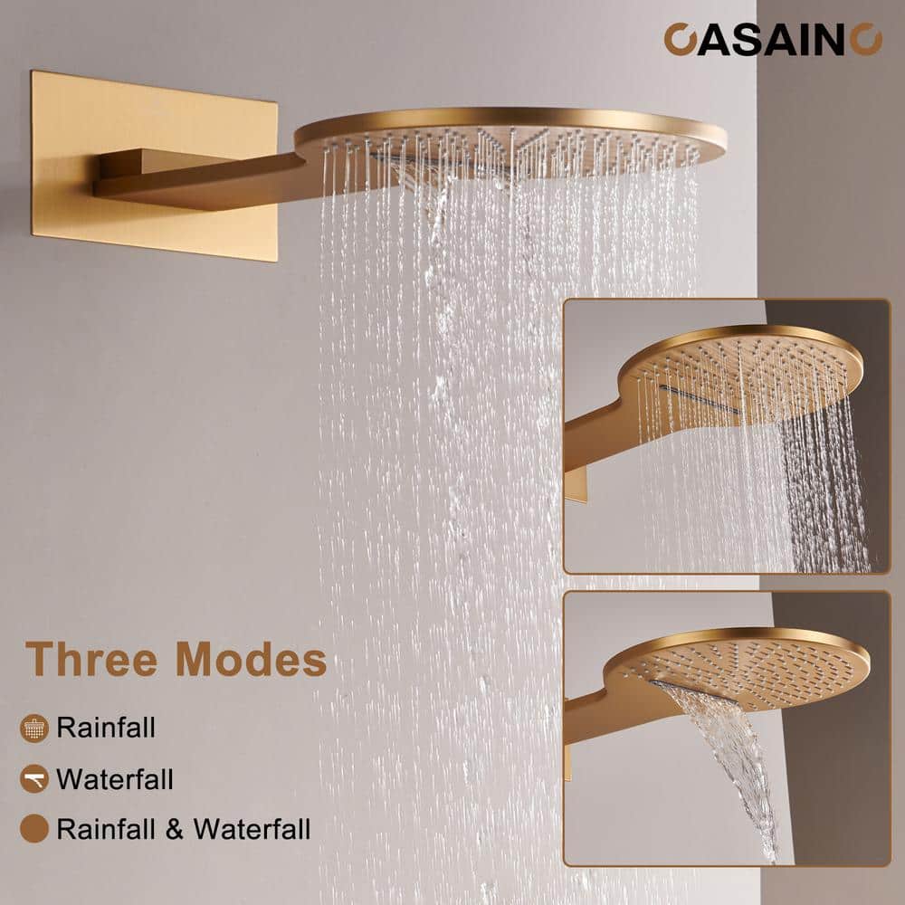 Brushed Gold Thermostatic Rainfall Shower System with Handheld