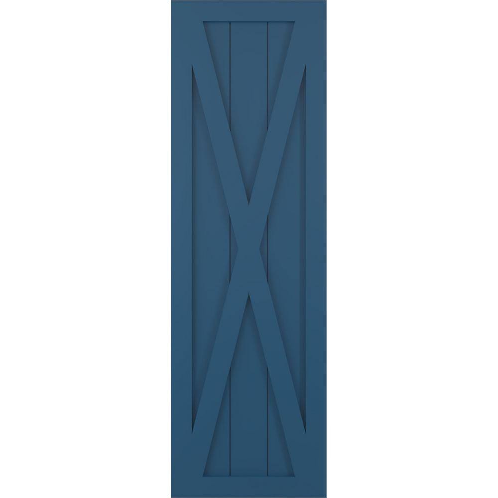 12 in. x 44 in. True Fit PVC Single X-Board Farmhouse Fixed Mount Board and Batten Shutters Pair in Sojourn Blue price history on PriceWatchPro