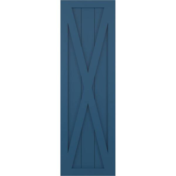 Ekena Millwork 18 in. x 40 in. True Fit PVC Single X-Board Farmhouse Fixed Mount Board and Batten Shutters Pair in Sojourn Blue