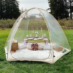 10 ft. x 10 ft. Beige Instant Pop Up Bubble Tent Screen House, Weatherproof Cold Protection 360 View Camping Tent