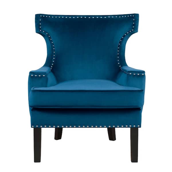 EVERGLADE HOME Pierre Blue Velvet Upholstery Nailhead Trim Back Accent Chair