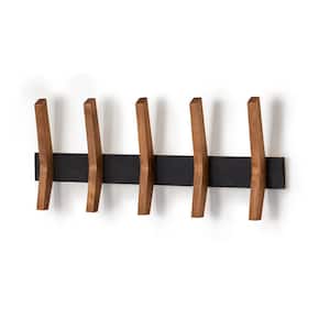 Black Mid-Century Coat Rack with 5-Wooden Hooks