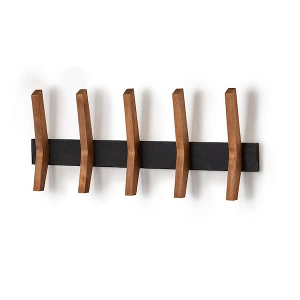 TRINITY Black Mid-Century Coat Rack with 5-Wooden Hooks