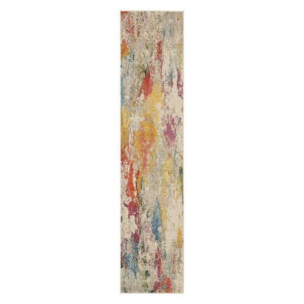 2 ft. x 10 ft. White Abstract Washable Area Rug