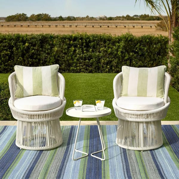 Fiesta Stripe Handwoven French Blue/Green 3 ft. x 8 ft. Outdoor Runner Rug