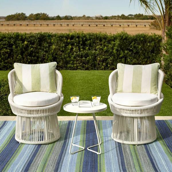 Fiesta Stripe Handwoven French Blue/Green 6 ft. x 9 ft. Outdoor Area Rug