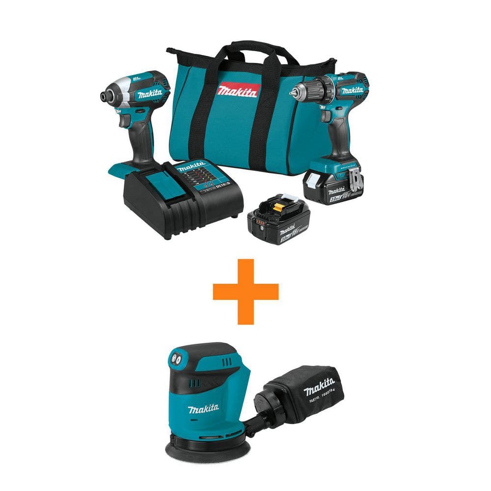 18V LXT Lithium-ion Brushless Cordless 2-Piece Combo Kit 3.0Ah with bonus 18V LXT Cordless 5 in. Random Orbit Sander -  Makita, XT281S-XOB01Z