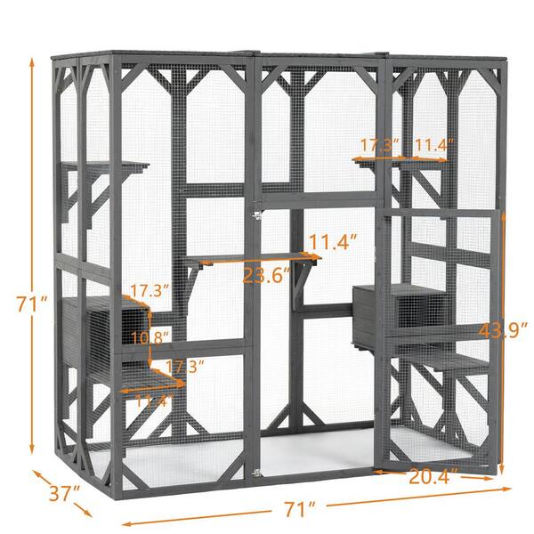 Thanaddo 71 in. Gray Outdoor Large Cat House 5Platform Kitten Cage