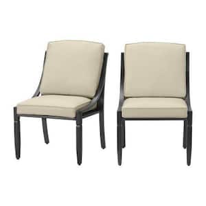 Harmony Hill Black Steel Outdoor Patio Armless Dining Chairs with CushionGuard Putty Tan Cushions (2-Pack)