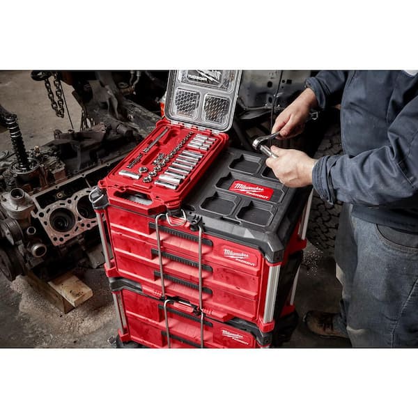 Milwaukee - 1/2 in. Drive SAE/Metric Ratchet and Socket Mechanics Tool Set PACKOUT Trays