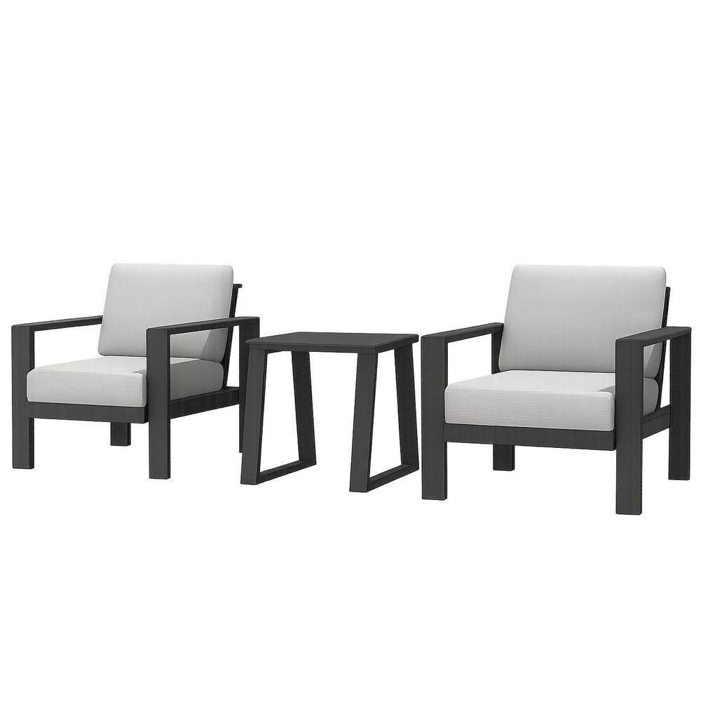 3-Piece Gray Aluminum Outdoor Patio Conversation Furniture Set with Gray Cushions, Weather and Rust Resistant, Seats 2 price history on PriceWatchPro
