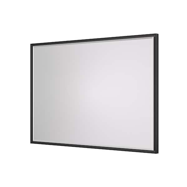 48 in. W x 36 in. H Rectangular Framed Beveled Edge Wall Bathroom Vanity Mirror in Black