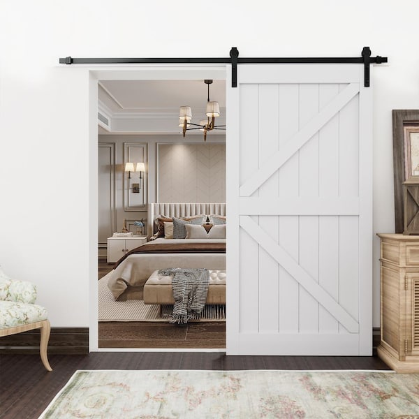 42 in. x 84 in. Paneled White Primed MDF British K Shape MDF Sliding Barn Door Slab without Hardware Kit