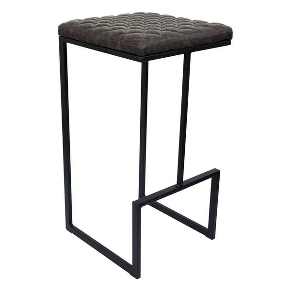 Leisuremod Quincy 29 in. Quilted Stitched Leather Black Metal Bar Stool