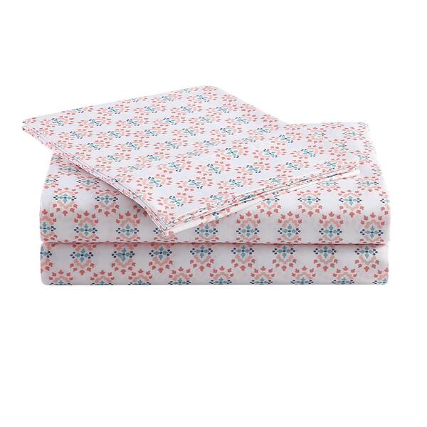 Peach & Oak Ditsy Medallion Queen Sheet Set