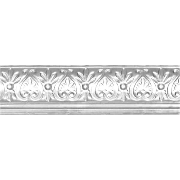 Shanko 6-5/8 in. x 4 ft. x 6-1/4 in. Brite Chrome Nail-up/Direct Application Tin Ceiling Cornice (6-Pack)