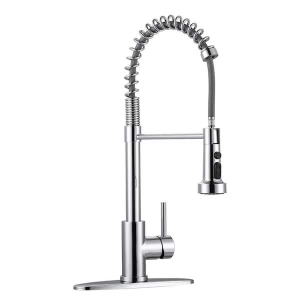 VEVETTA 19 in. H Single Handle 360° Swivel Spout Pull Down Sprayer Kitchen Faucet with 3-Mode Spray in Polished Chrome