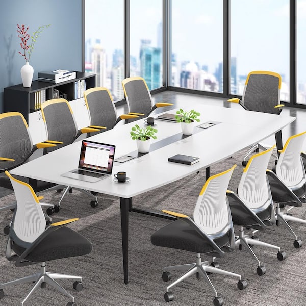 Tribesigns Cassey 94.4 in. Rectangle White Engineered Wood