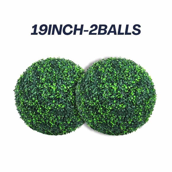 19in 2 Balls Artificial Boxwood Topiary Ball Trees 4 Layers of UV-Resistant Boxwood Balls for Front Door Decor