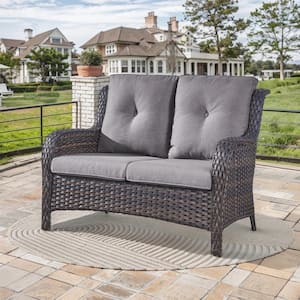 ArcoBay 51.5-Inch Brown Wicker and Metal Frame Outdoor Patio Loveseat with Gray Cushions