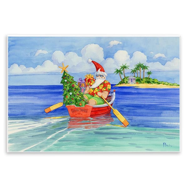 Santa's Delivery Tropical Christmas Boat by Paul Brent Unframed Graphic Art Print Nature 10 in. x 15 in.