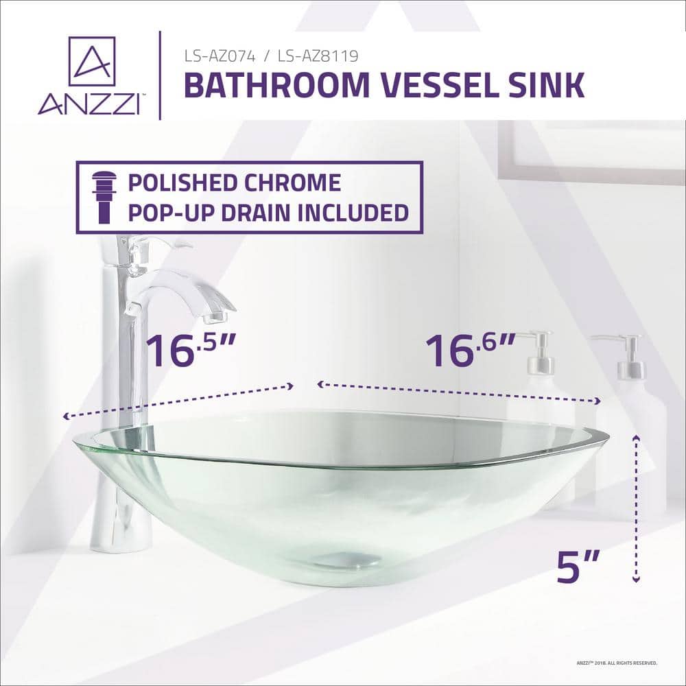 Lustrous Clear Tempered Glass Square Above-Counter Vessel Sink