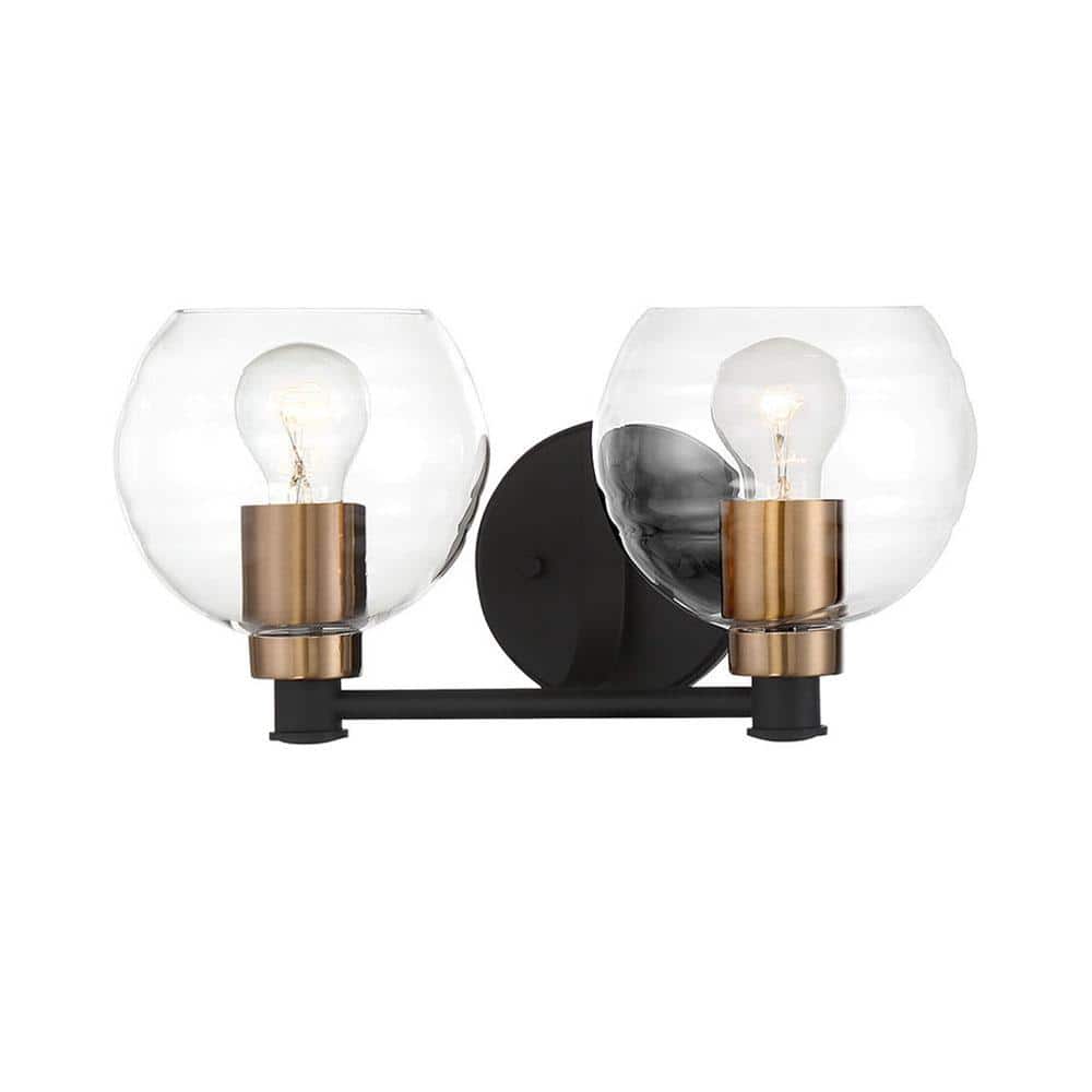 Sand Coal and Natural Brushed Brass 2-Light Bath Bar with Clear Glass