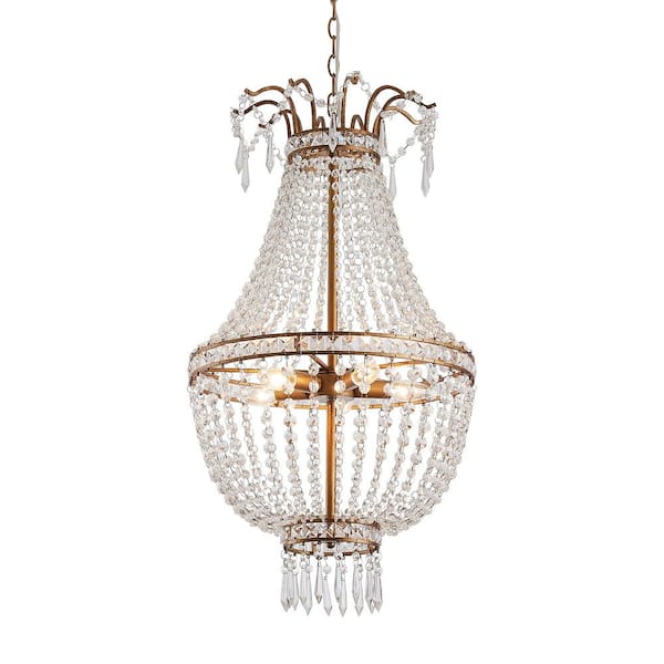 Flint Garden Modern 5-Light Brushed Gold Crystal Empire Chandelier for Dining Room