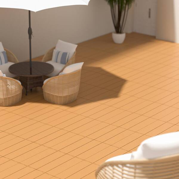 cadeninc 12 in. x 12 in. Burly Wood Square Plastic Interlocking Deck Tiles (44-Pack)