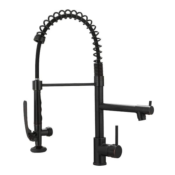 PERLIRIA INC Spring Single Handle Pull Down Sprayer Kitchen Faucet, Commercial Kitchen Sink Faucet in Oil Rubbed Bronze