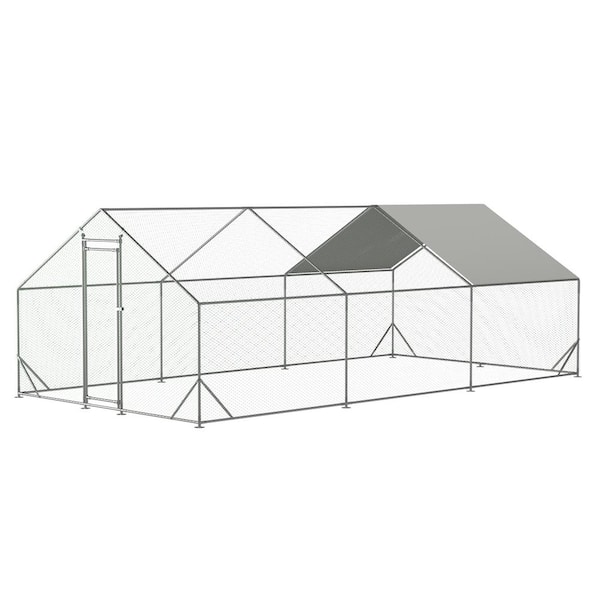 GOGEXX 10 ft. L x 20 ft. W Large Metal Walk-In Chicken Coop Poultry Cages with Waterproof Anti-Ultraviolet Cover for Outside