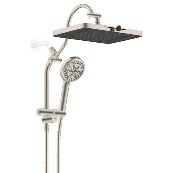 Easy Reach High Pressure 10-Spray 13 in. Wall Mount Dual Fixed and Handheld Shower Head 1. 8GPM in Brushed Nickel Finish