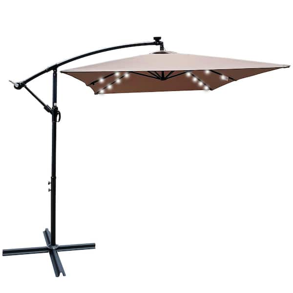 ToolCat 10 ft. x 6.5 ft. Rectangle Outdoor Patio Umbrella Solar Powered LED Lighted Sun Shade Market Waterproof, Mushroom Gray