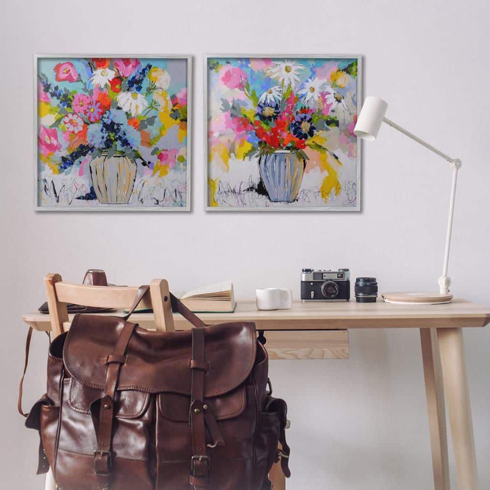 Vibrant Flower Vase Collection by Joan Curtis 2-Piece Gray Framed Nature Giclee Art Print 24 in. x 24 in. price history on PriceWatchPro