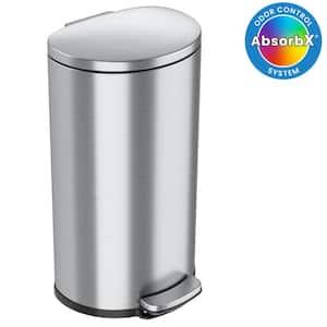 SoftStep 8 Gal. Semi-Round Stainless Steel Step Trash Can with Odor Control System and Inner Bin for Office, Kitchen