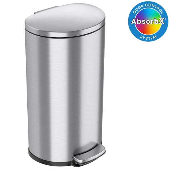 iTouchless 8 Gal. / 30 Liter Stainless Steel SoftStep Semi-Round Household Metal Trash Can with Odor Filter