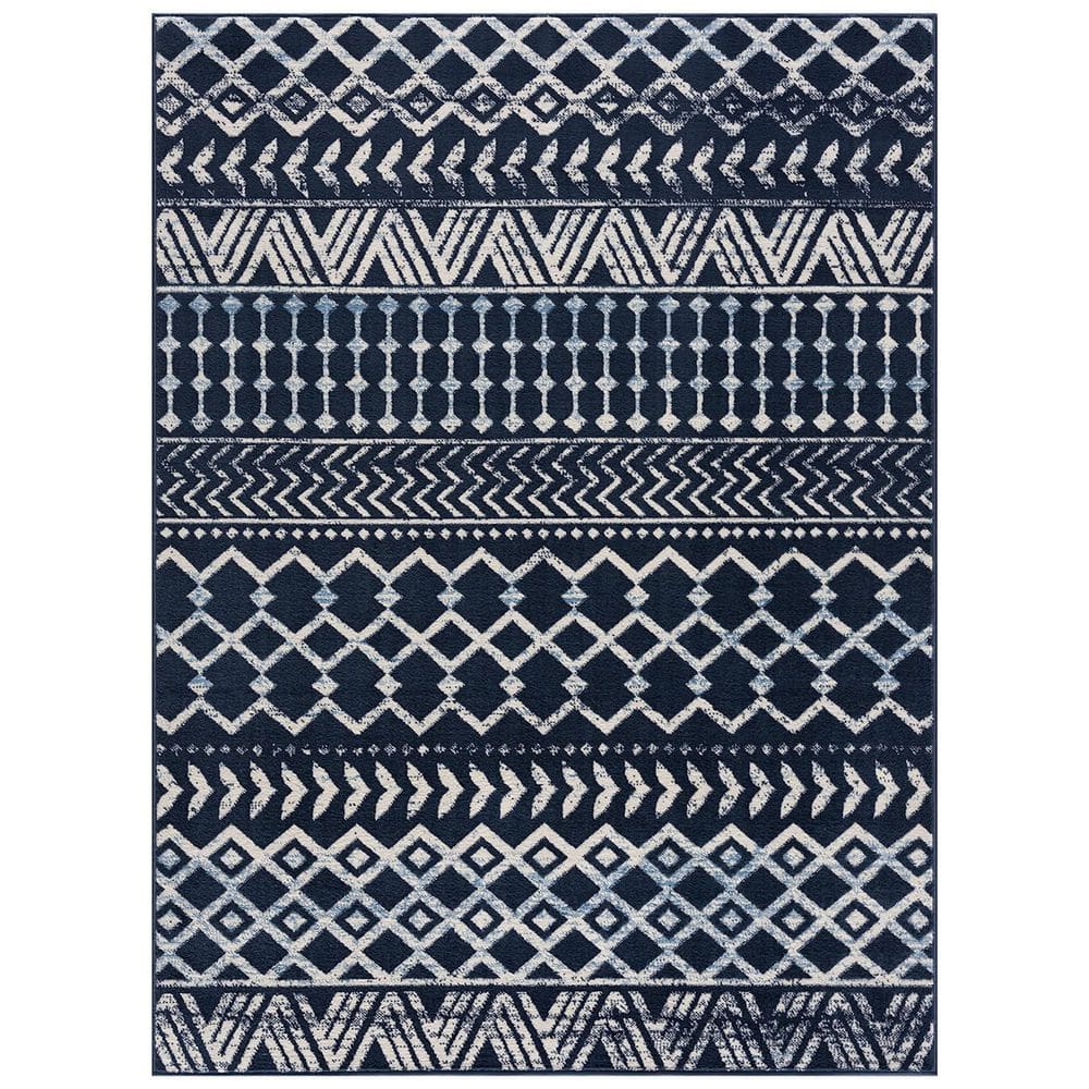 Blue 5 ft. x 7 ft. Geometric Indoor Polypropylene Area Rug