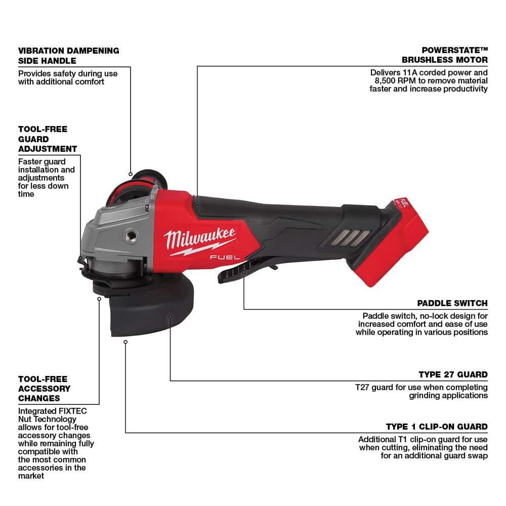 M18 FUEL 18V Lithium-Ion Brushless Cordless 4-1/2 in./5 in. Grinder w/Paddle Switch (Tool-Only) - 2
